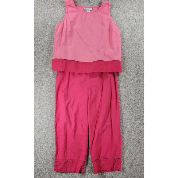 VTG Norton Studio Linen Tank Pant Set Womens Petite XL Pink Capri Resortwear - Picture 1 of 16
